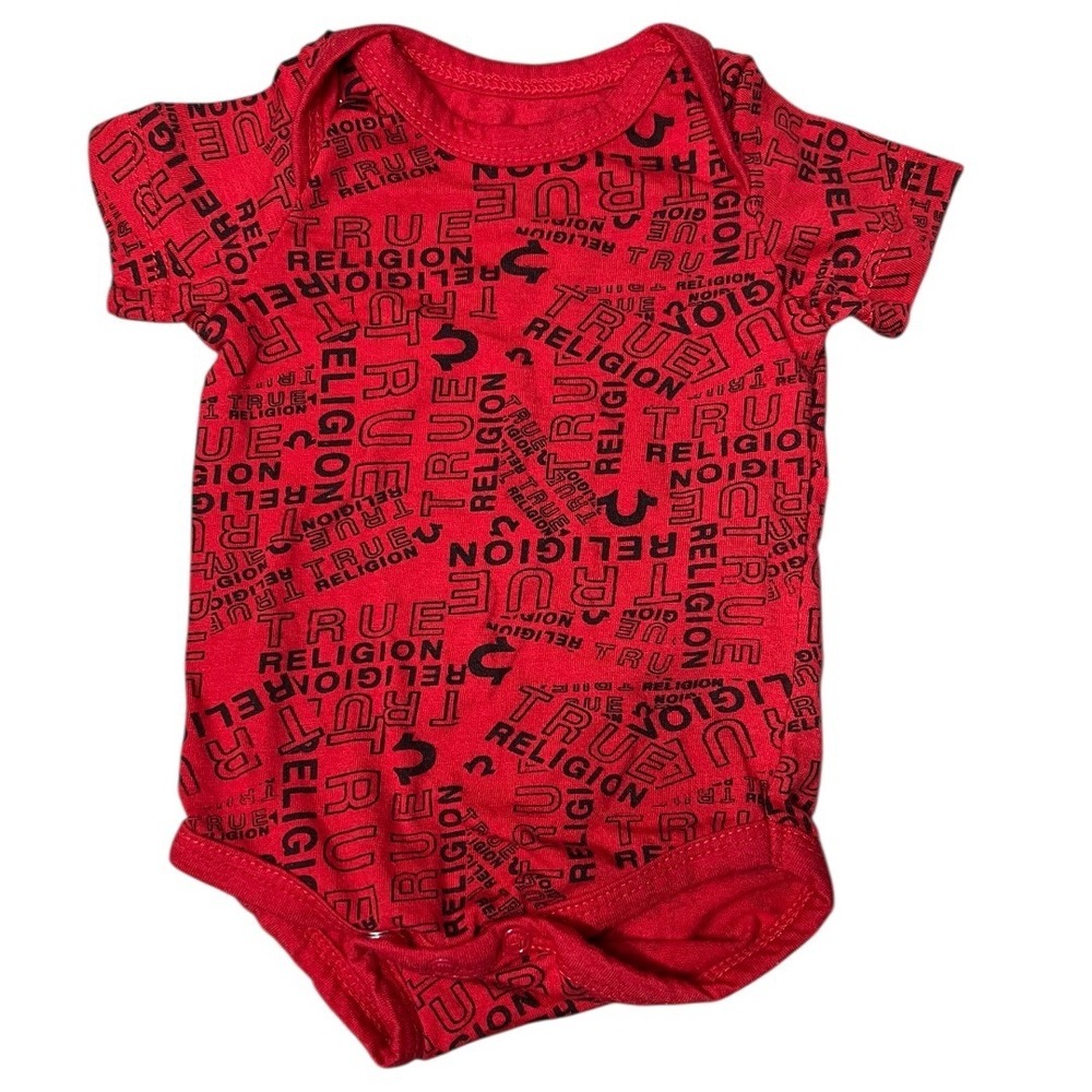True Religion Baby - Red All Over Logo Onesie - Size 0m-3m